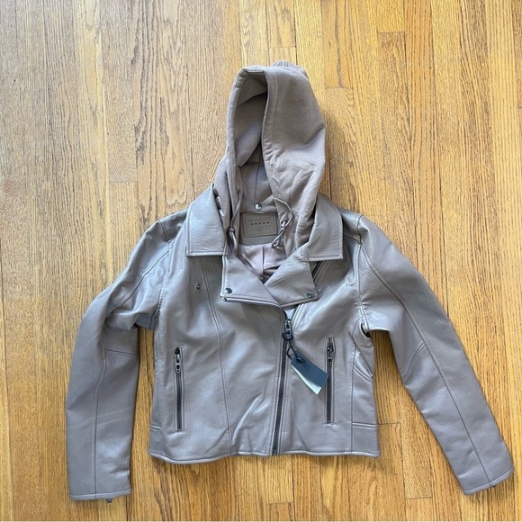 Blank NYC Jackets & Blazers - NEw Blank NYC Moto Jacket Taupe Vegan Leather Crop 61C-9078NO Size Large NWT